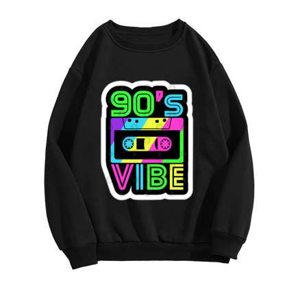 90's Vibe Retro Cassette Tape Neon Crewneck Sweatshirt | 90s Throwback Sticker Graphic Pullover, Nostalgia Gift Top