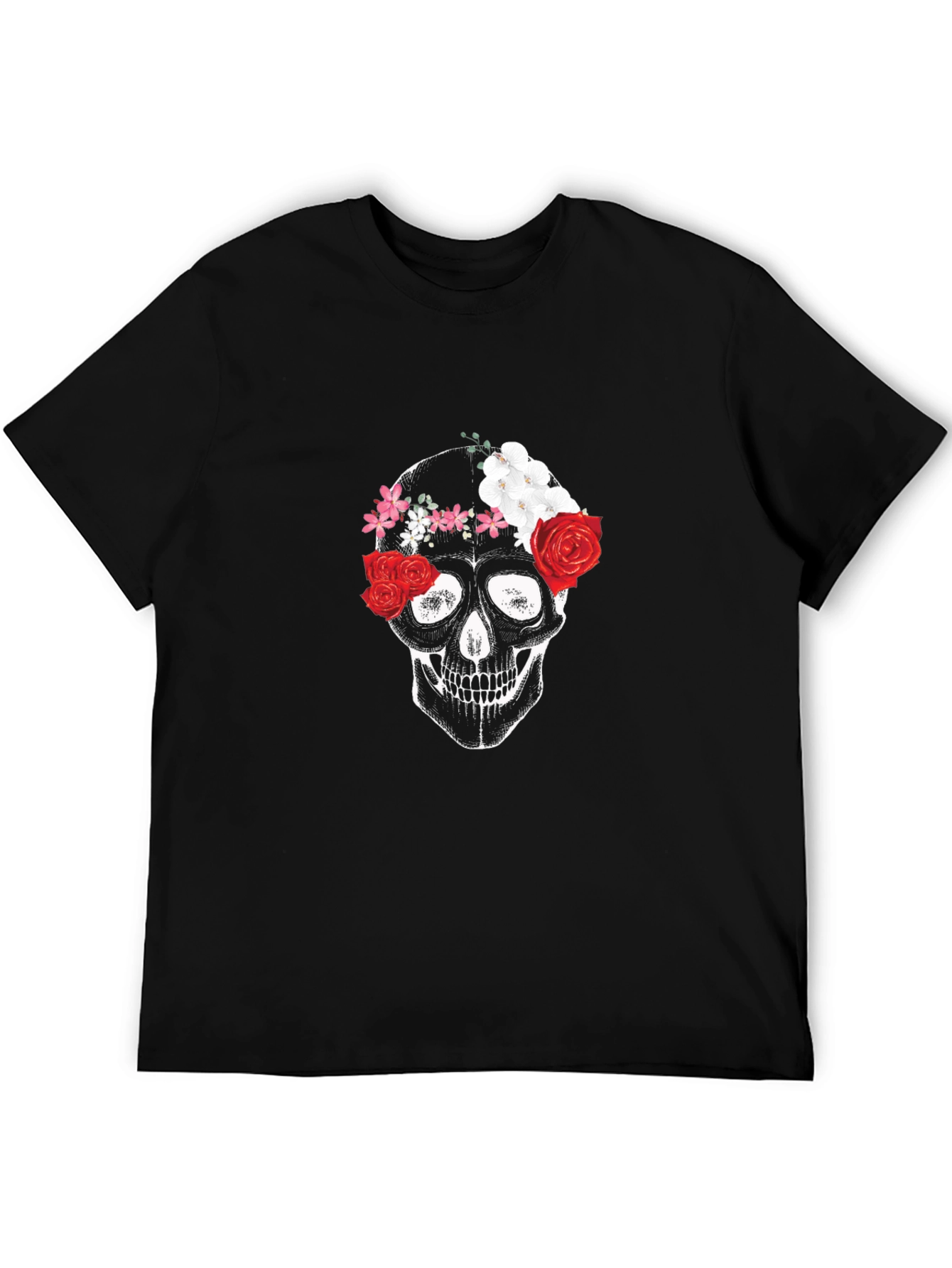 Floral Skull Graphic Tee - Black