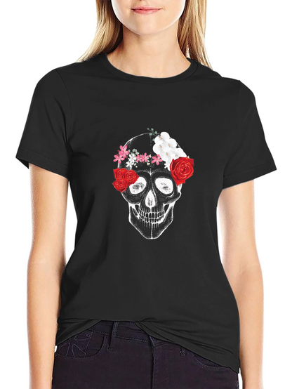 Floral Skull Graphic Tee - Black