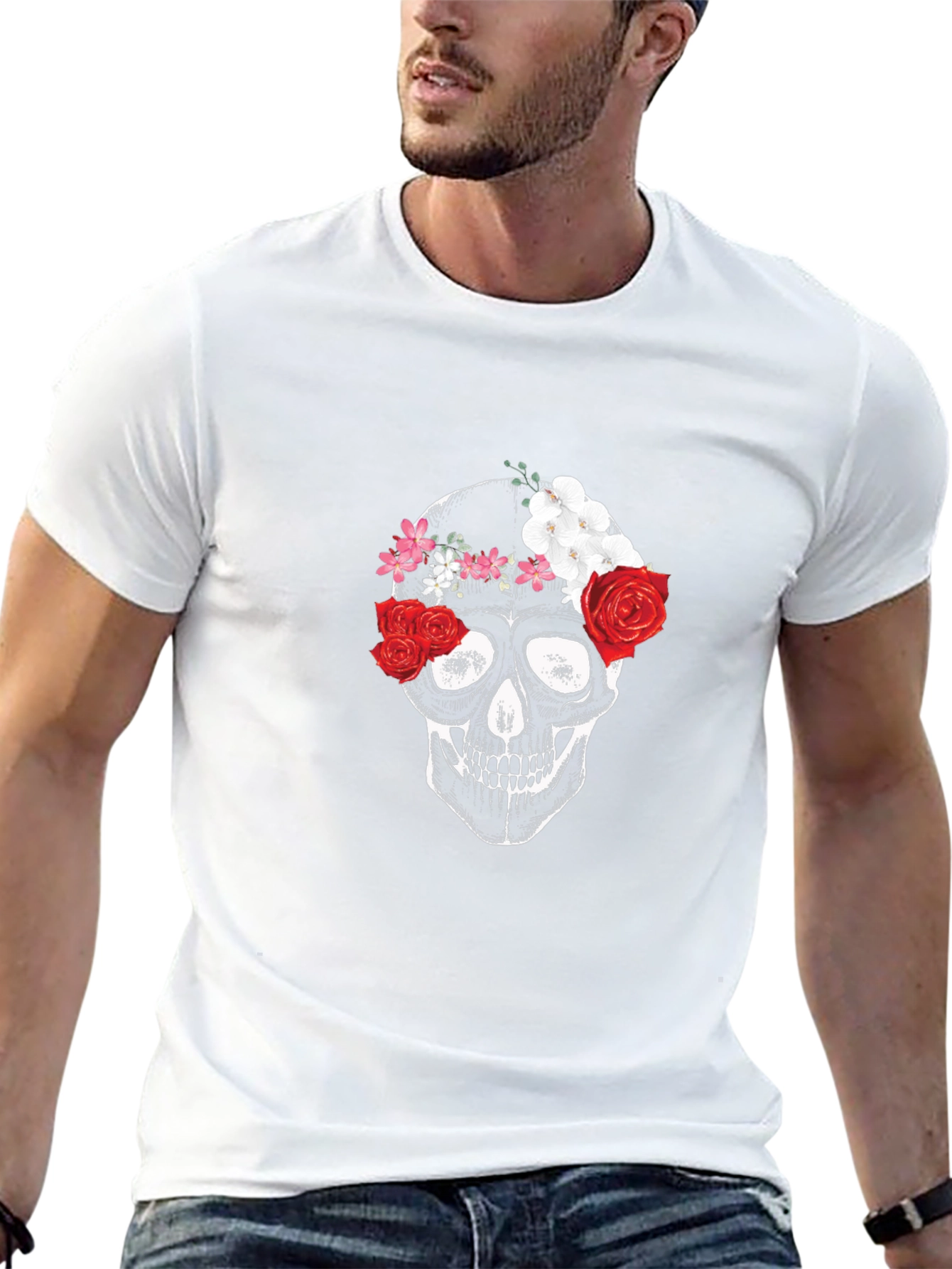 Floral Skull Graphic Tee - Black