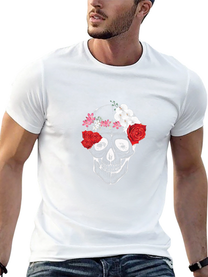 Floral Skull Graphic Tee - Black