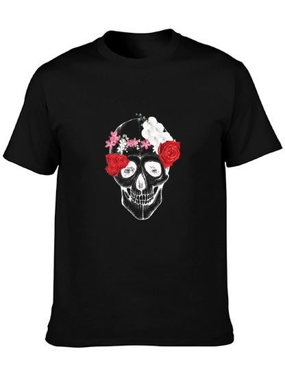 Floral Skull Graphic Tee - Black