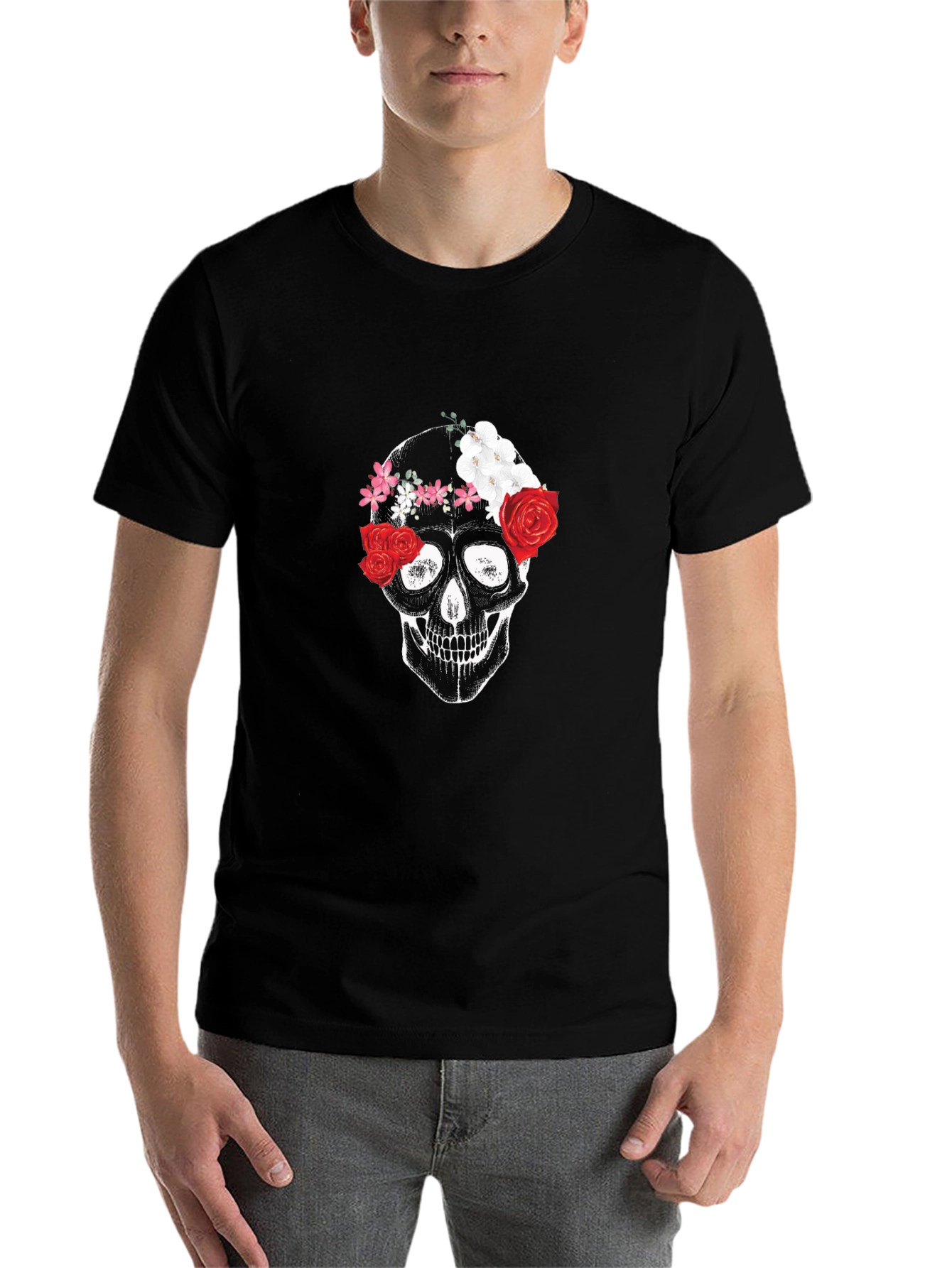 Floral Skull Graphic Tee - Black