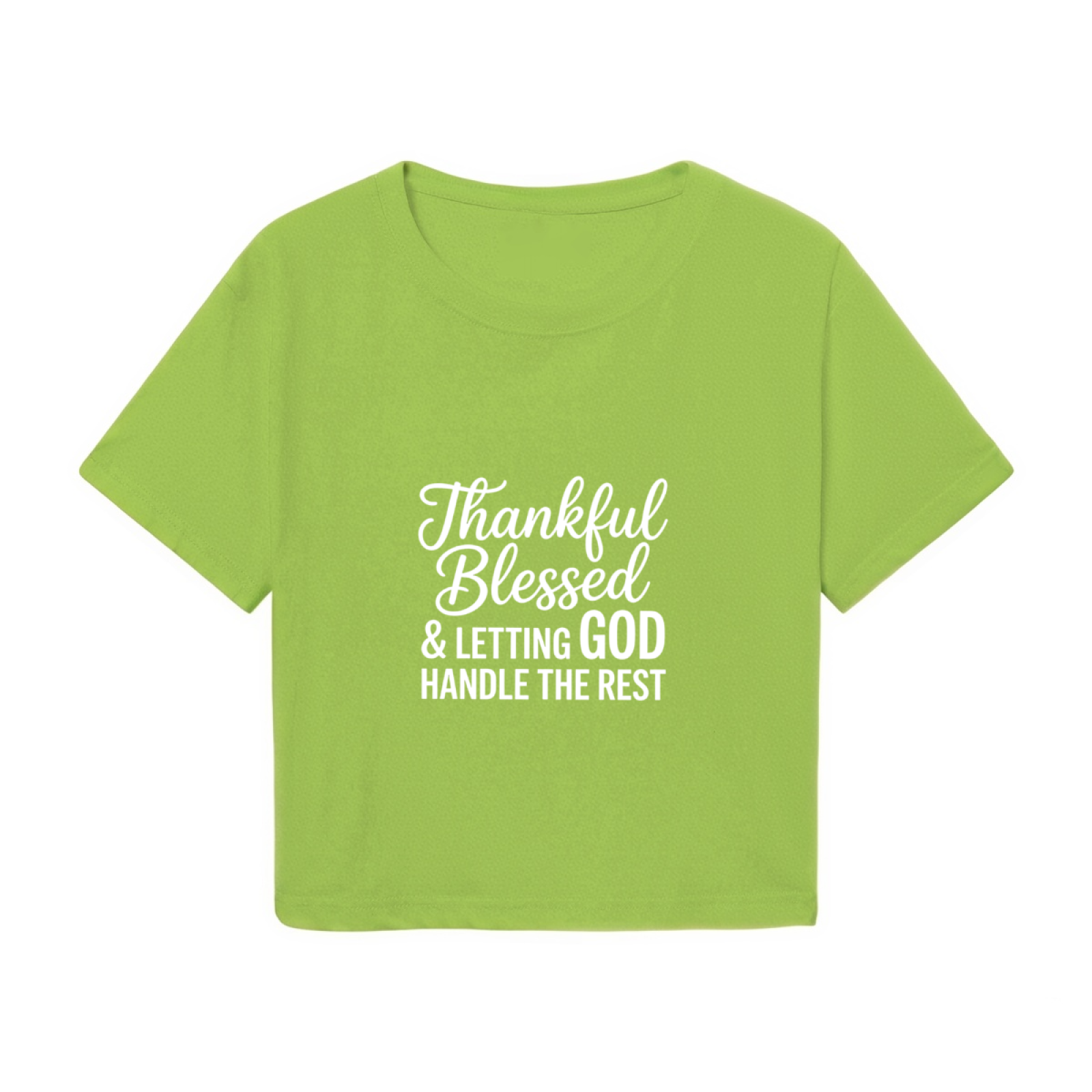 Thankful Blessed Faith Inspirational Lime Green Crop Top