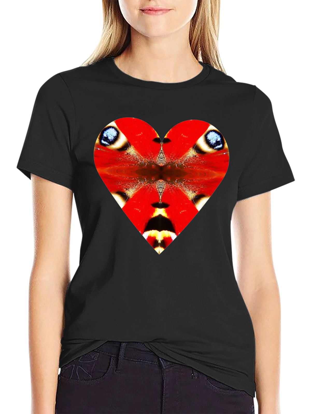 Heart Butterfly Wing Graphic Tee - Black