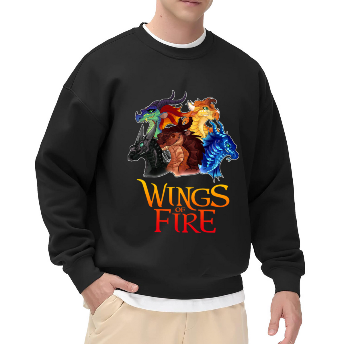 Wings of Fire Dragon Tribes Fantasy Crewneck Sweatshirt | Five Dragon Heads Epic Fantasy Art Pullover, Book Lover Fandom Gift