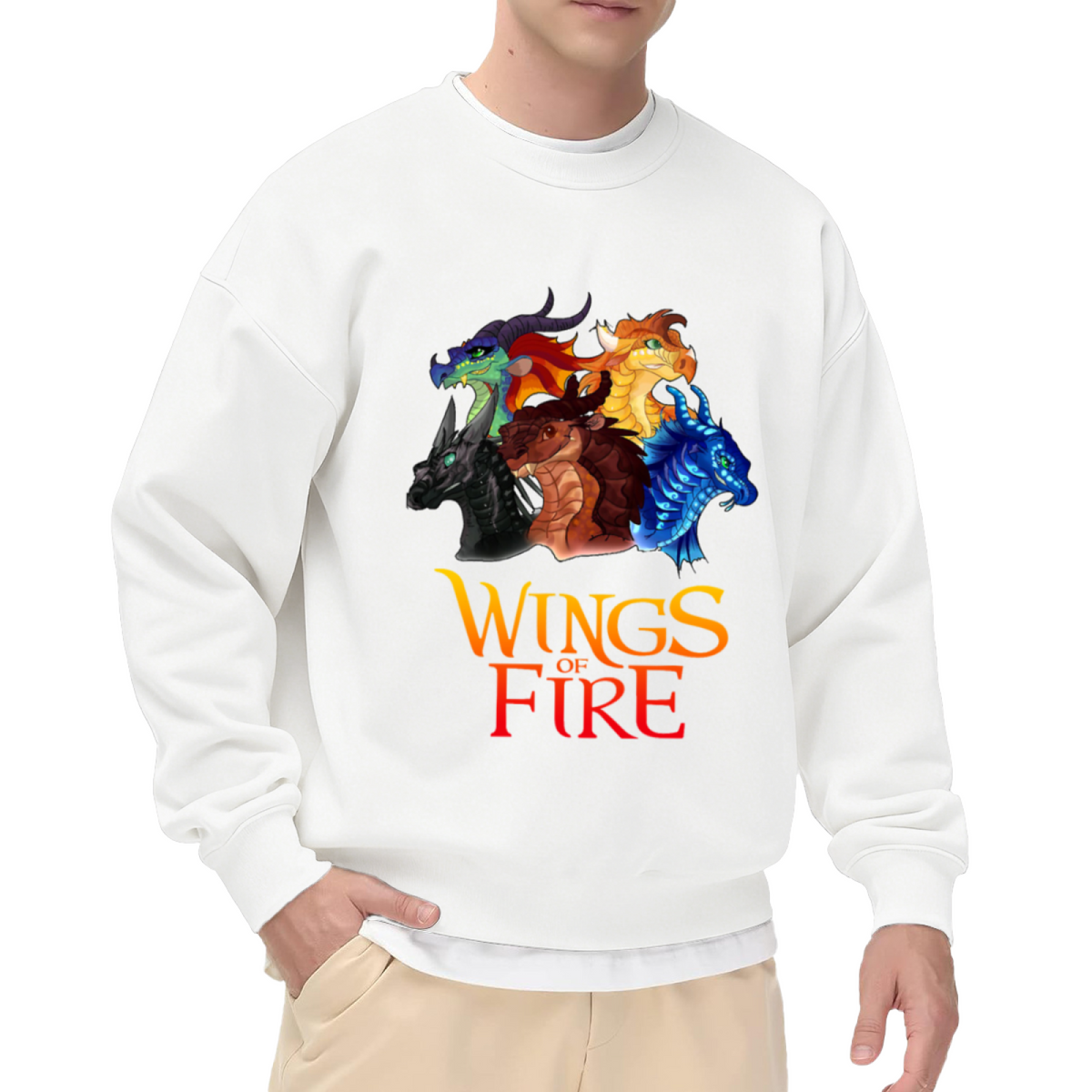 Wings of Fire Dragon Tribes Fantasy Crewneck Sweatshirt | Five Dragon Heads Epic Fantasy Art Pullover, Book Lover Fandom Gift