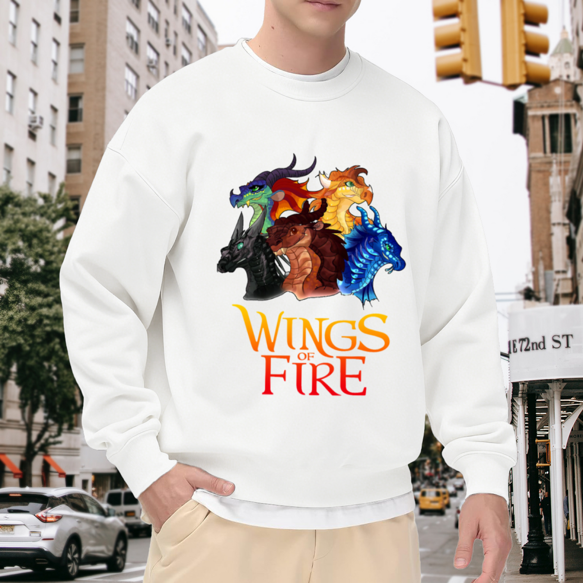 Wings of Fire Dragon Tribes Fantasy Crewneck Sweatshirt | Five Dragon Heads Epic Fantasy Art Pullover, Book Lover Fandom Gift