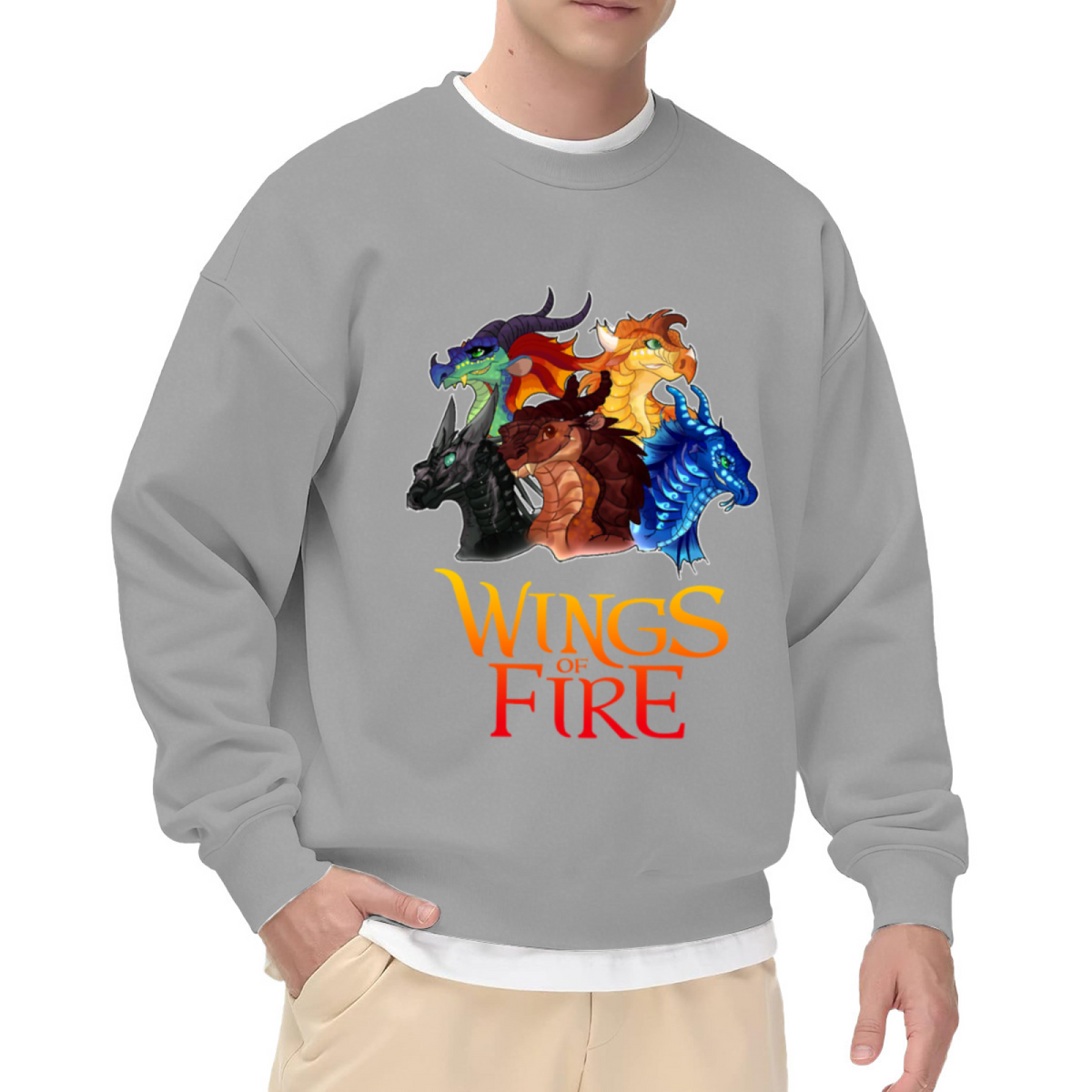Wings of Fire Dragon Tribes Fantasy Crewneck Sweatshirt | Five Dragon Heads Epic Fantasy Art Pullover, Book Lover Fandom Gift