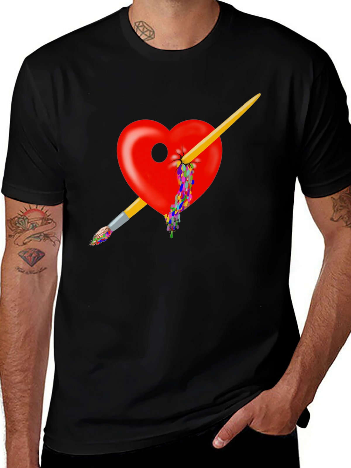 Artistic Heart Paintbrush T-Shirt - Bold Design