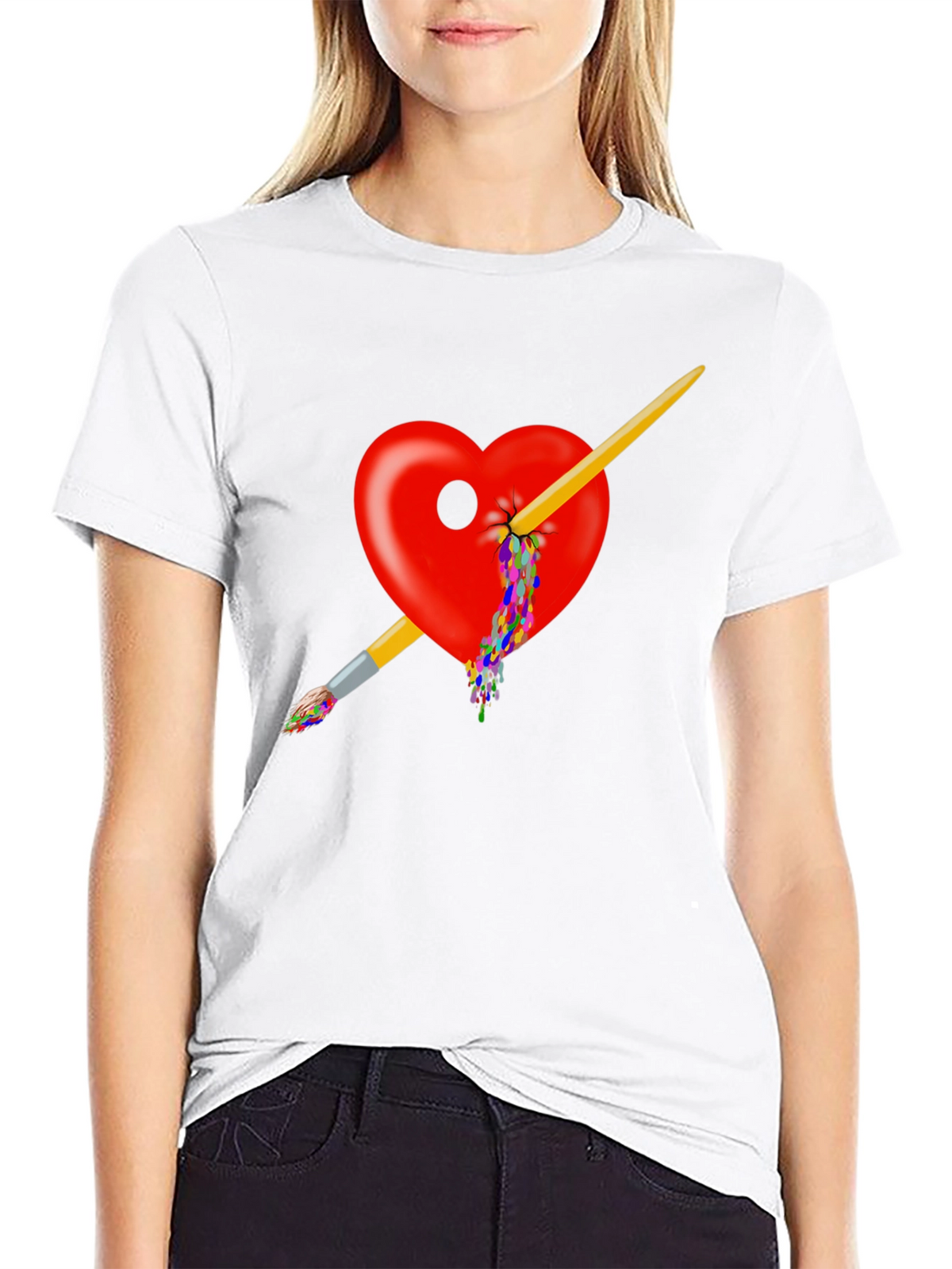 Artistic Heart Paintbrush T-Shirt - Bold Design
