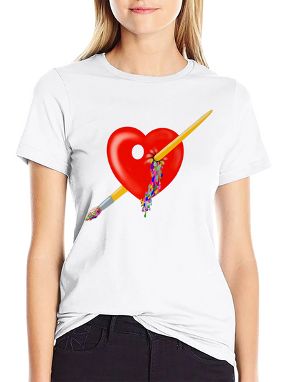 Artistic Heart Paintbrush T-Shirt - Bold Design