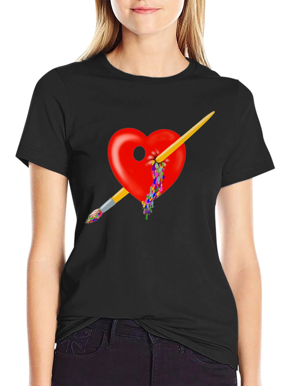 Artistic Heart Paintbrush T-Shirt - Bold Design