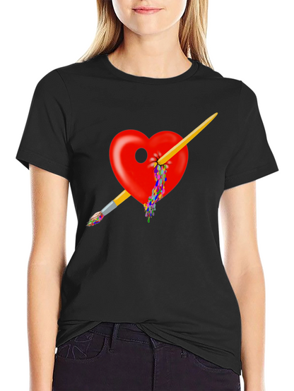 Artistic Heart Paintbrush T-Shirt - Bold Design