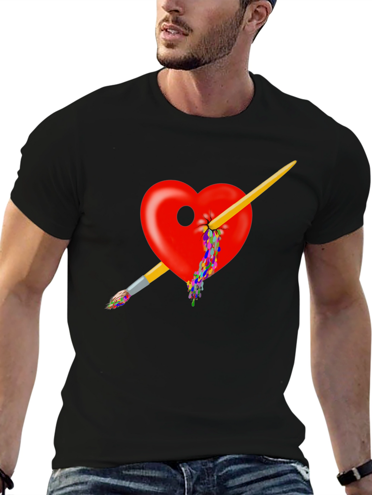 Artistic Heart Paintbrush T-Shirt - Bold Design