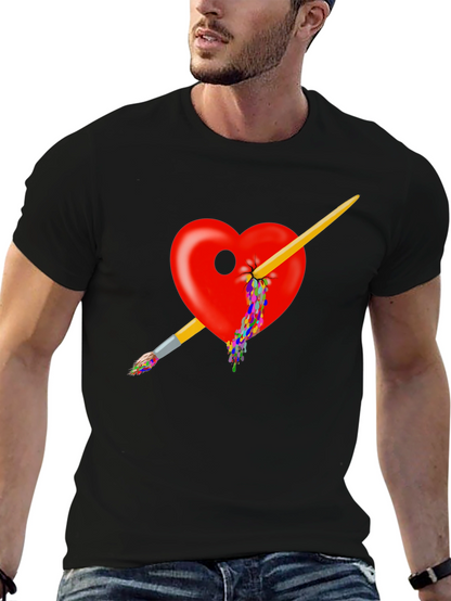 Artistic Heart Paintbrush T-Shirt - Bold Design