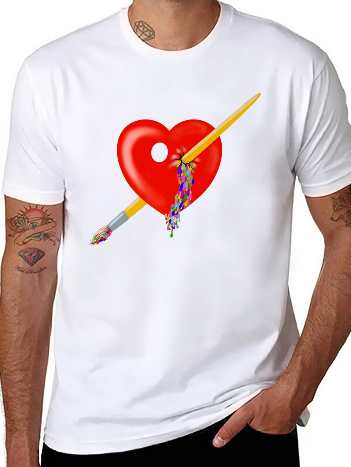 Artistic Heart Paintbrush T-Shirt - Bold Design