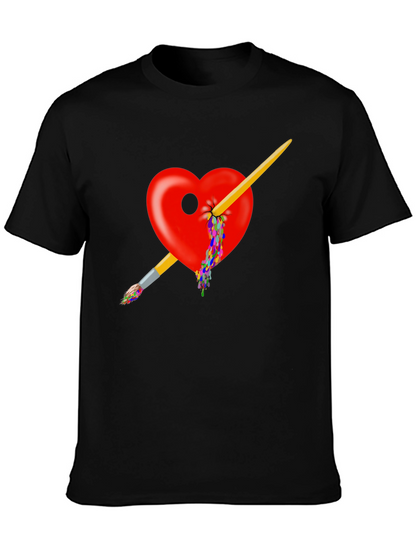 Artistic Heart Paintbrush T-Shirt - Bold Design