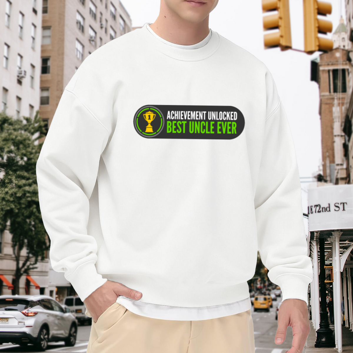 Achievement Unlocked Best Uncle Ever Sweatshirt | Funny Gamer Trophy Graphic Crewneck, Video Game UI Pullover Top, Uncle Birthday Gift