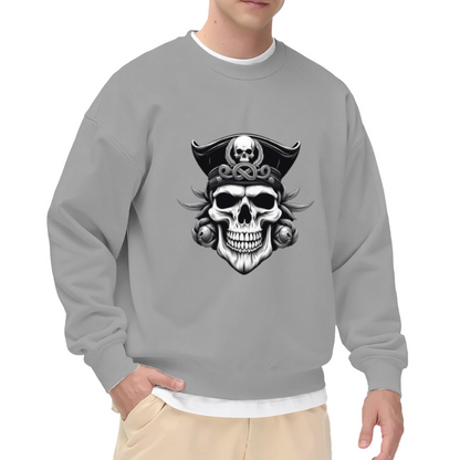 Pirate Skull Tricorn Hat Crewneck Sweatshirt | Dark Gothic Pirate Graphic Pullover, Detailed Skeleton Streetwear Top, Halloween Gift