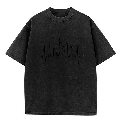 City Skyline Heartbeat Pulse Graphic T-Shirt
