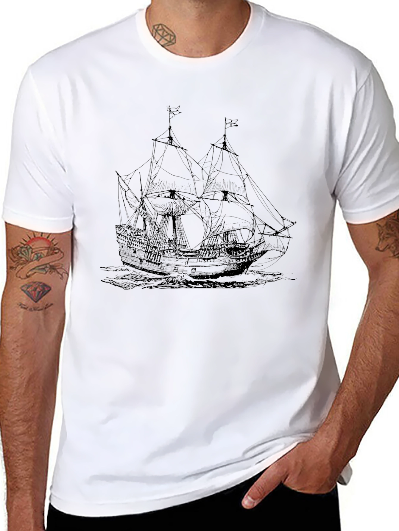Nautical Ship Graphic Tee - Black