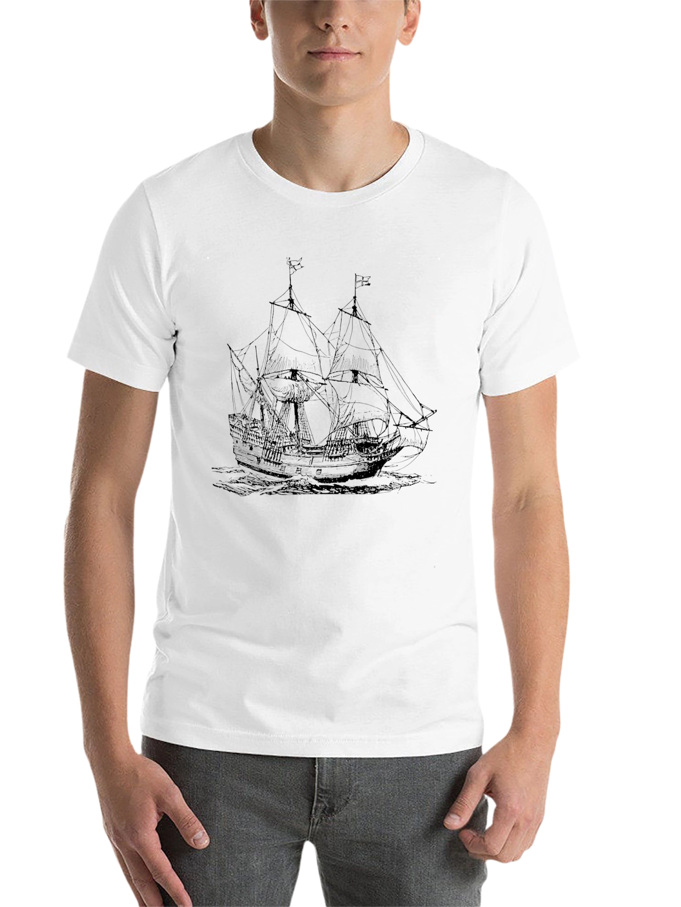 Nautical Ship Graphic Tee - Black