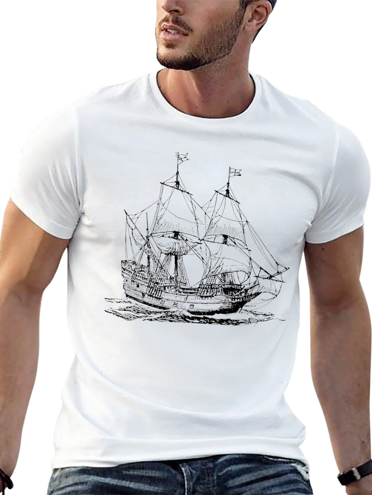 Nautical Ship Graphic Tee - Black