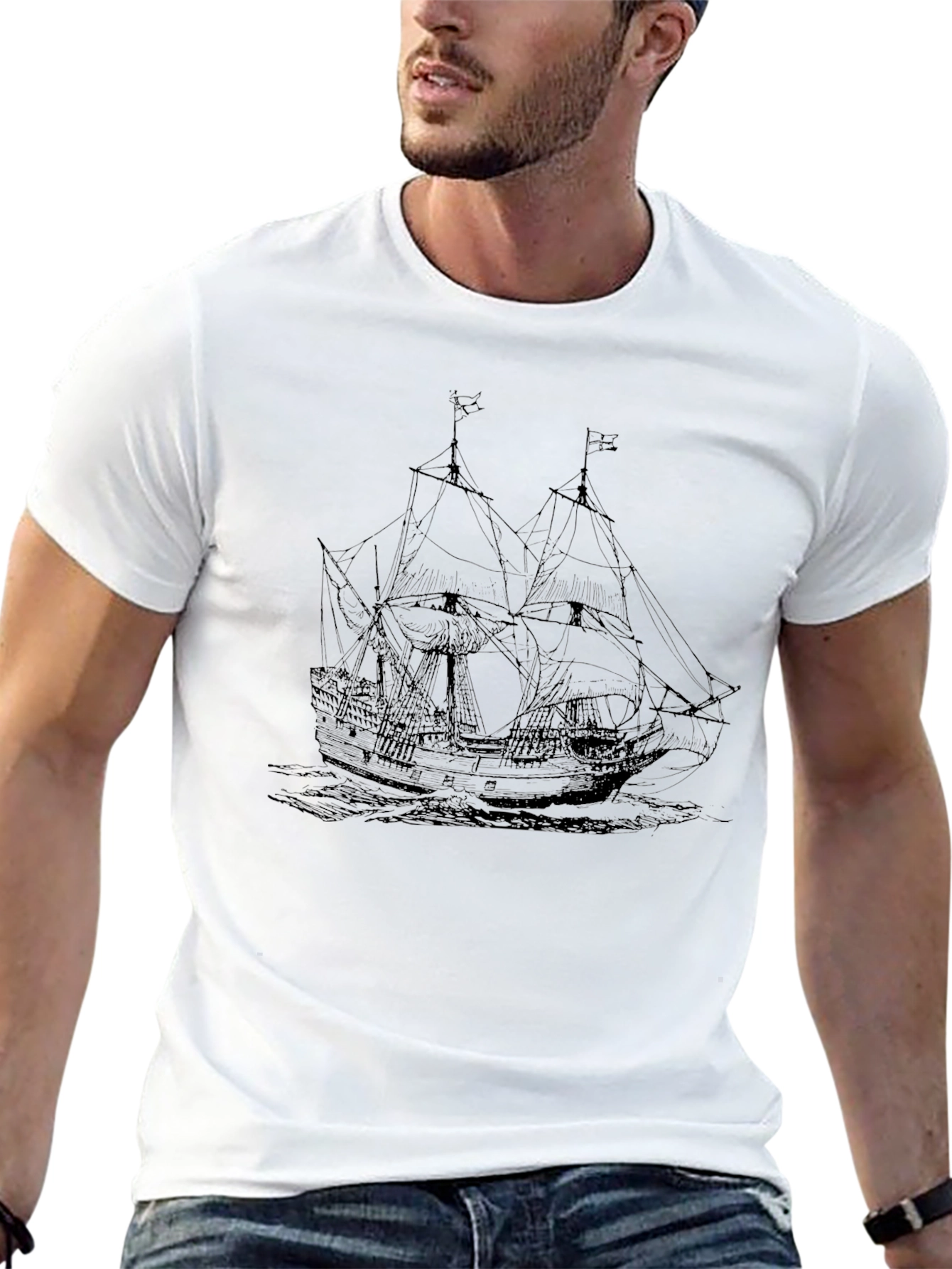 Nautical Ship Graphic Tee - Black