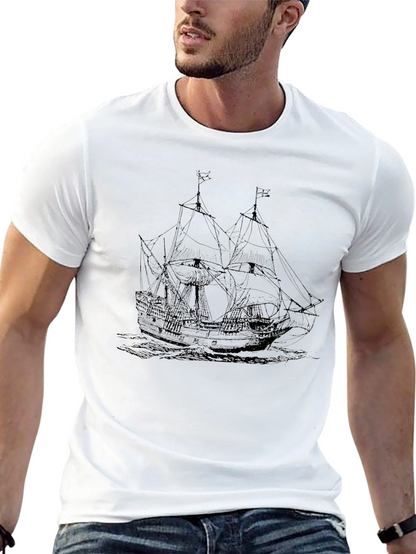 Nautical Ship Graphic Tee - Black