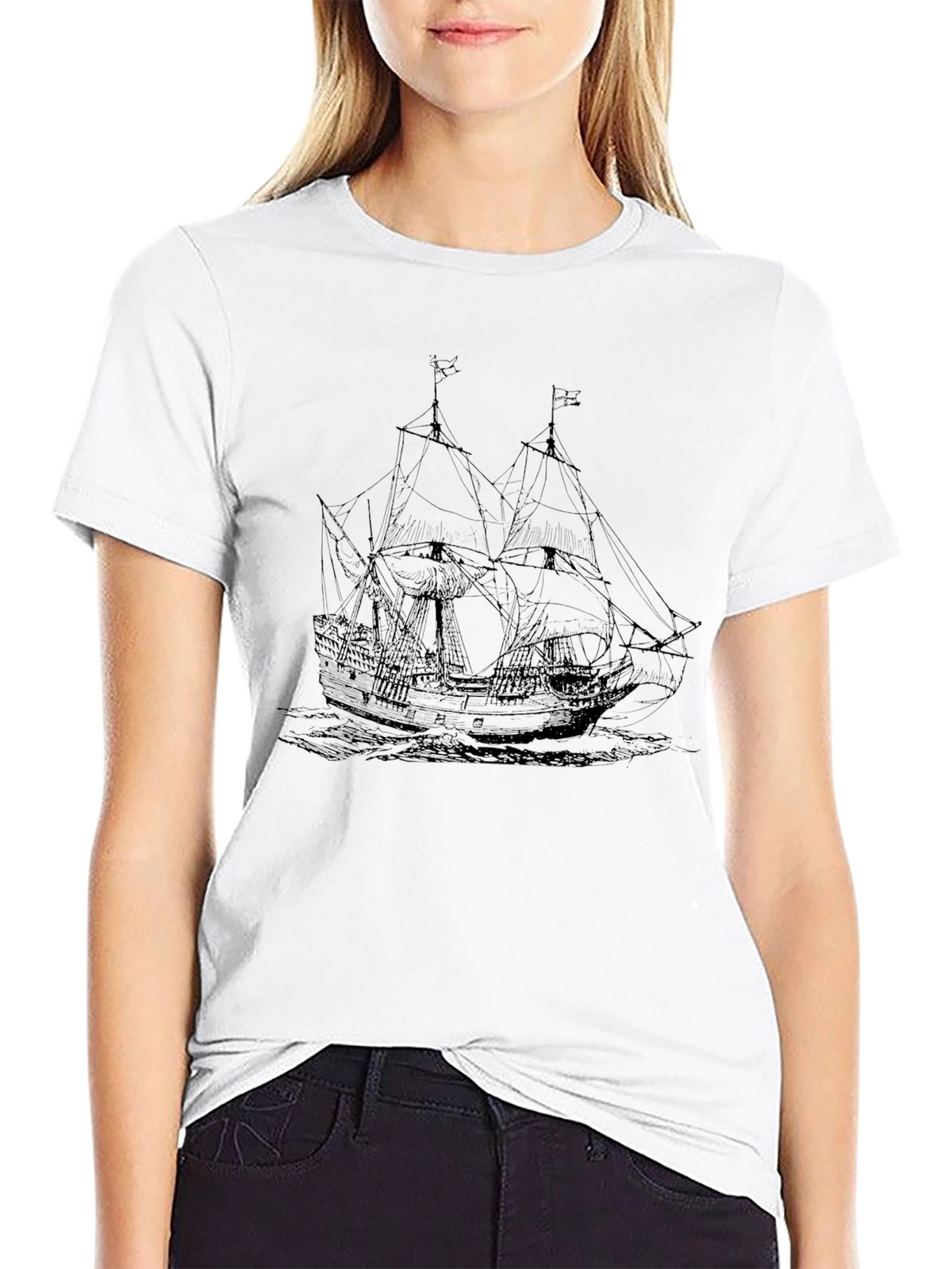 Nautical Ship Graphic Tee - Black