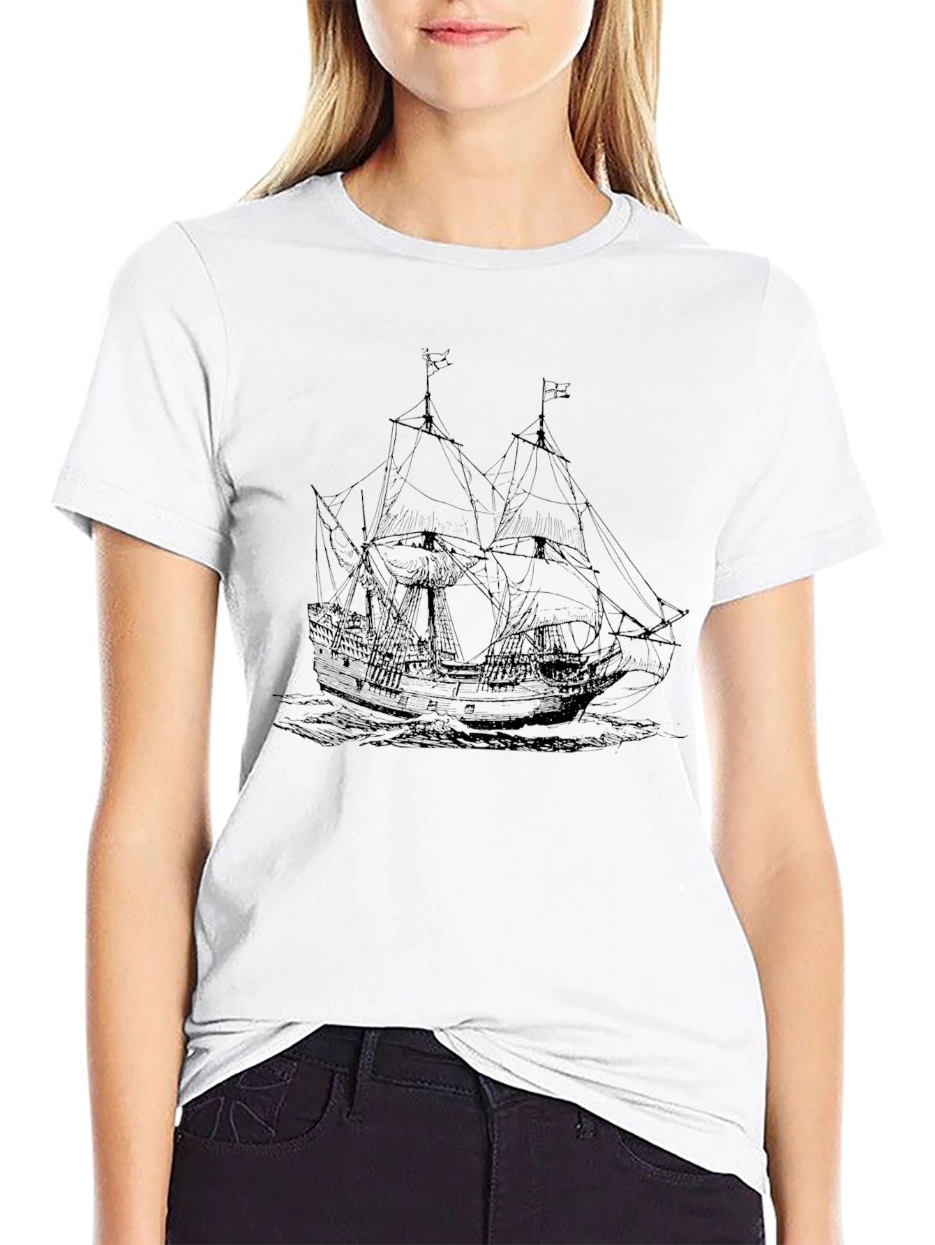 Nautical Ship Graphic Tee - Black