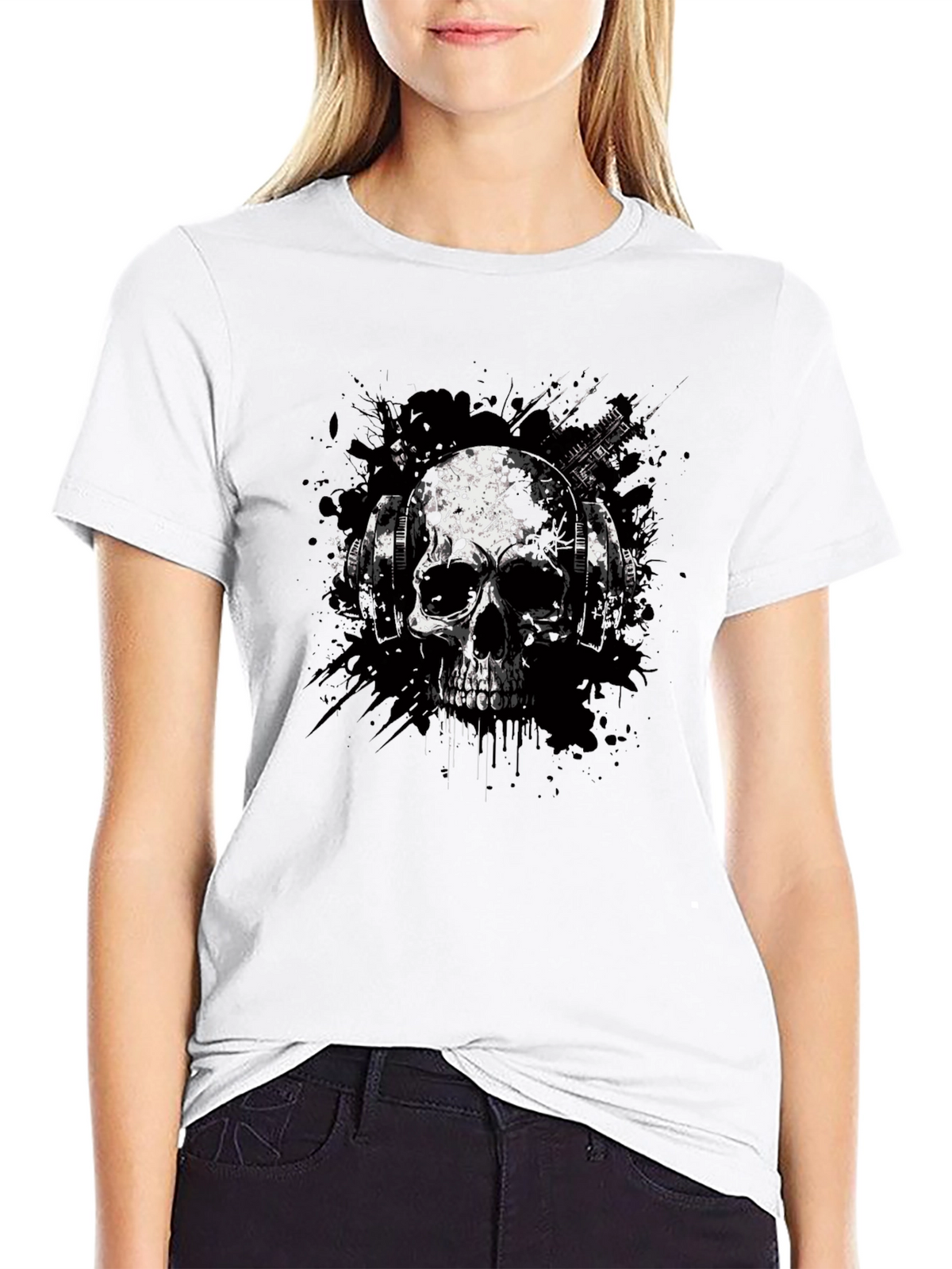 Skull & Headphones Graphic Tee - Edgy Style
