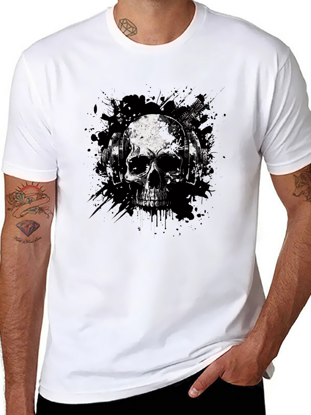 Skull & Headphones Graphic Tee - Edgy Style