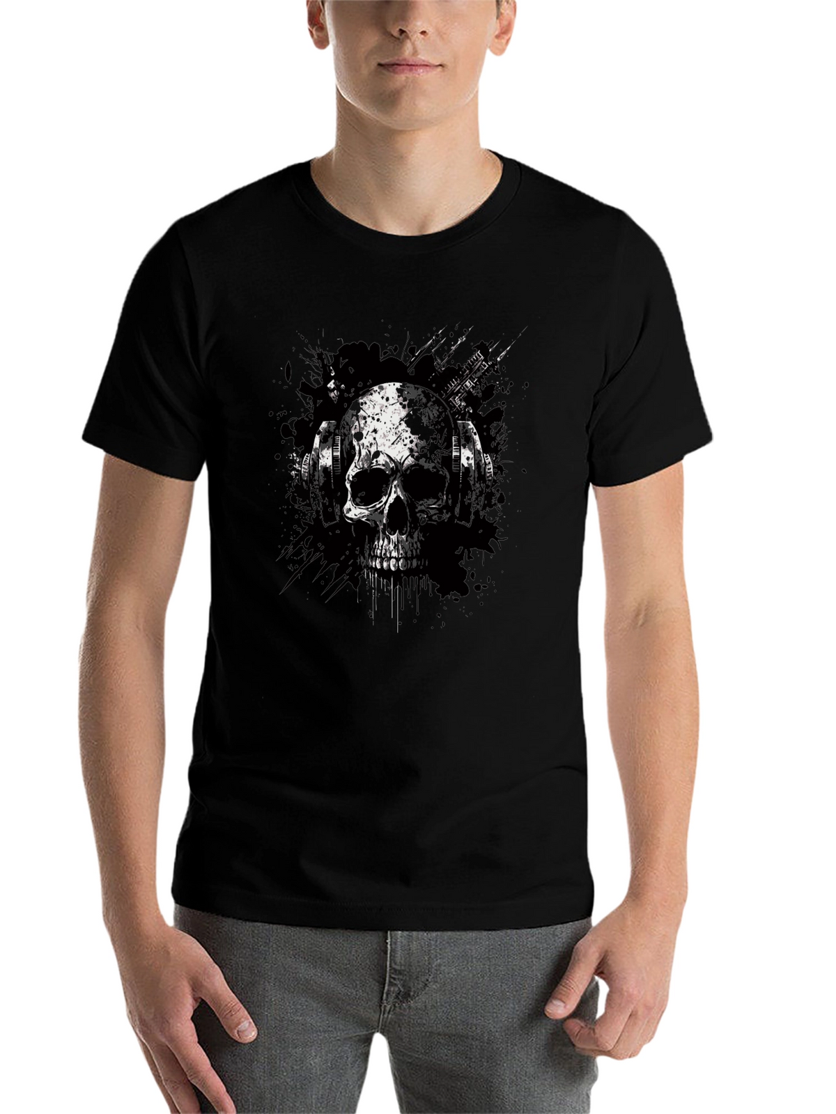 Skull & Headphones Graphic Tee - Edgy Style