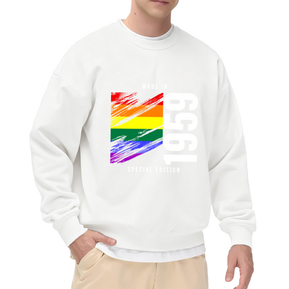 Special Edition Made in 1959 Crewneck Sweatshirt with Retro Rainbow Brushstroke Graphic