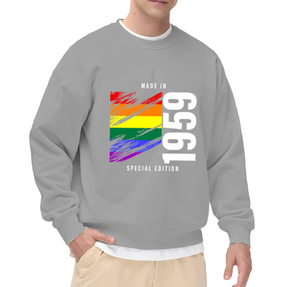 Special Edition Made in 1959 Crewneck Sweatshirt with Retro Rainbow Brushstroke Graphic
