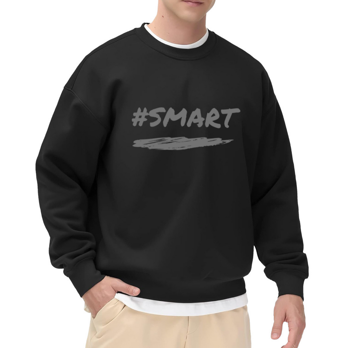 #SMART Brush Stroke Crewneck Sweatshirt | Minimalist Graffiti Hashtag Pullover, Casual Streetwear Graphic Top