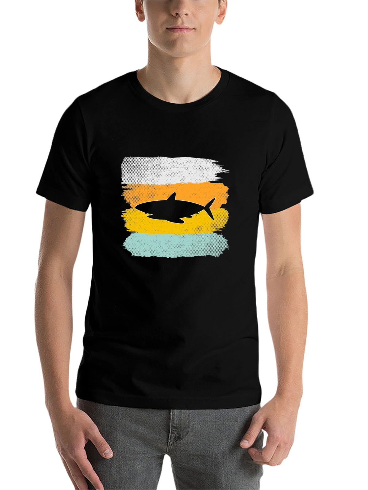 Shark Silhouette Graphic Tee - Distressed Style