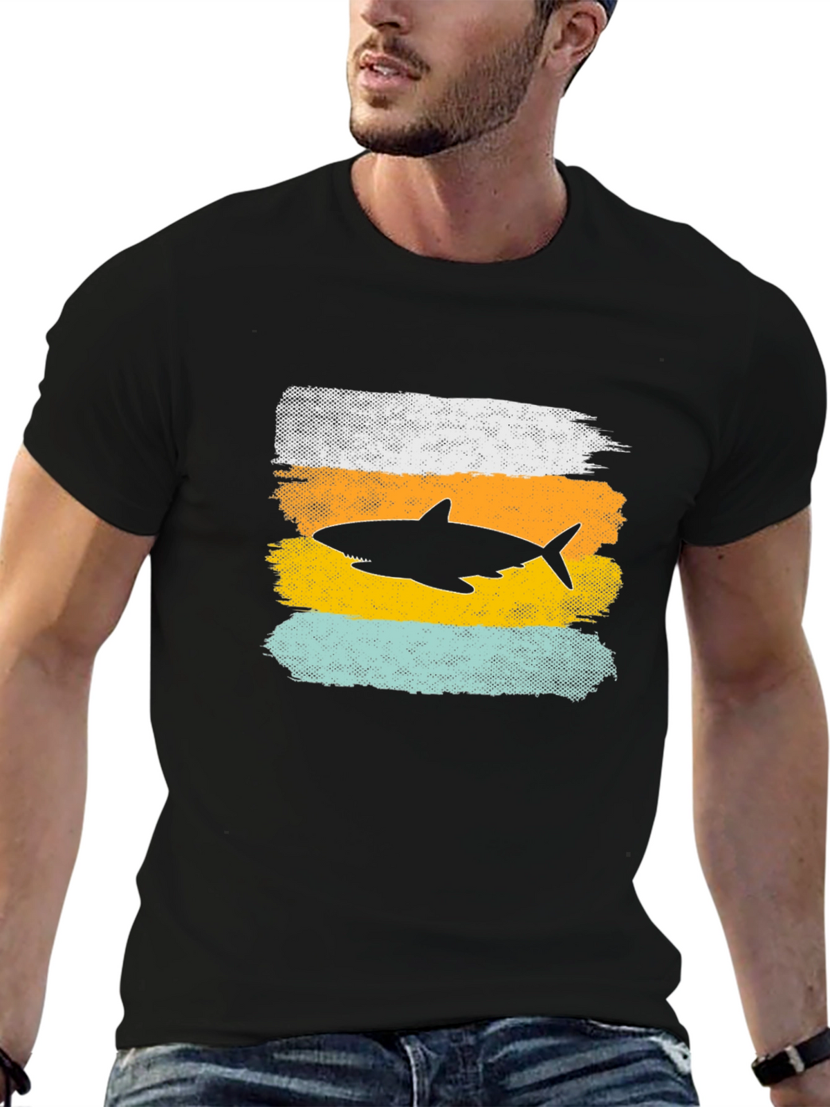 Shark Silhouette Graphic Tee - Distressed Style