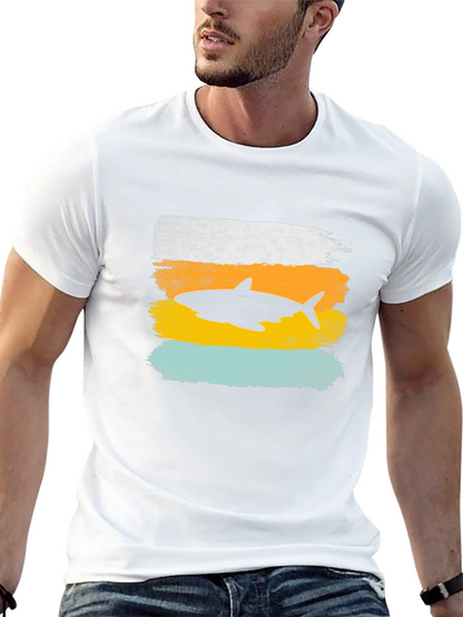 Shark Silhouette Graphic Tee - Distressed Style