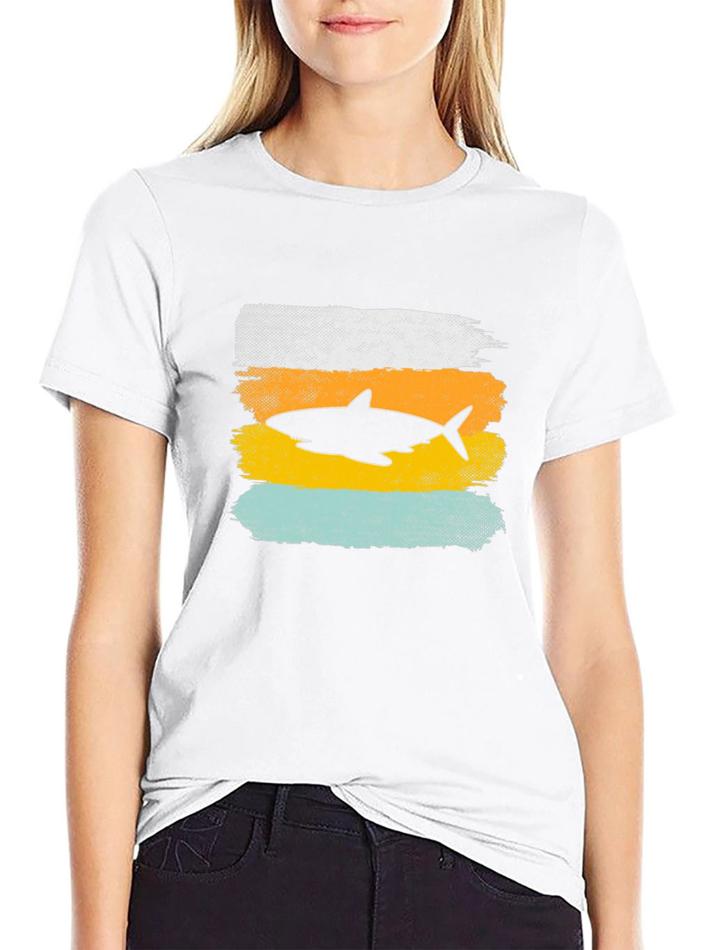 Shark Silhouette Graphic Tee - Distressed Style