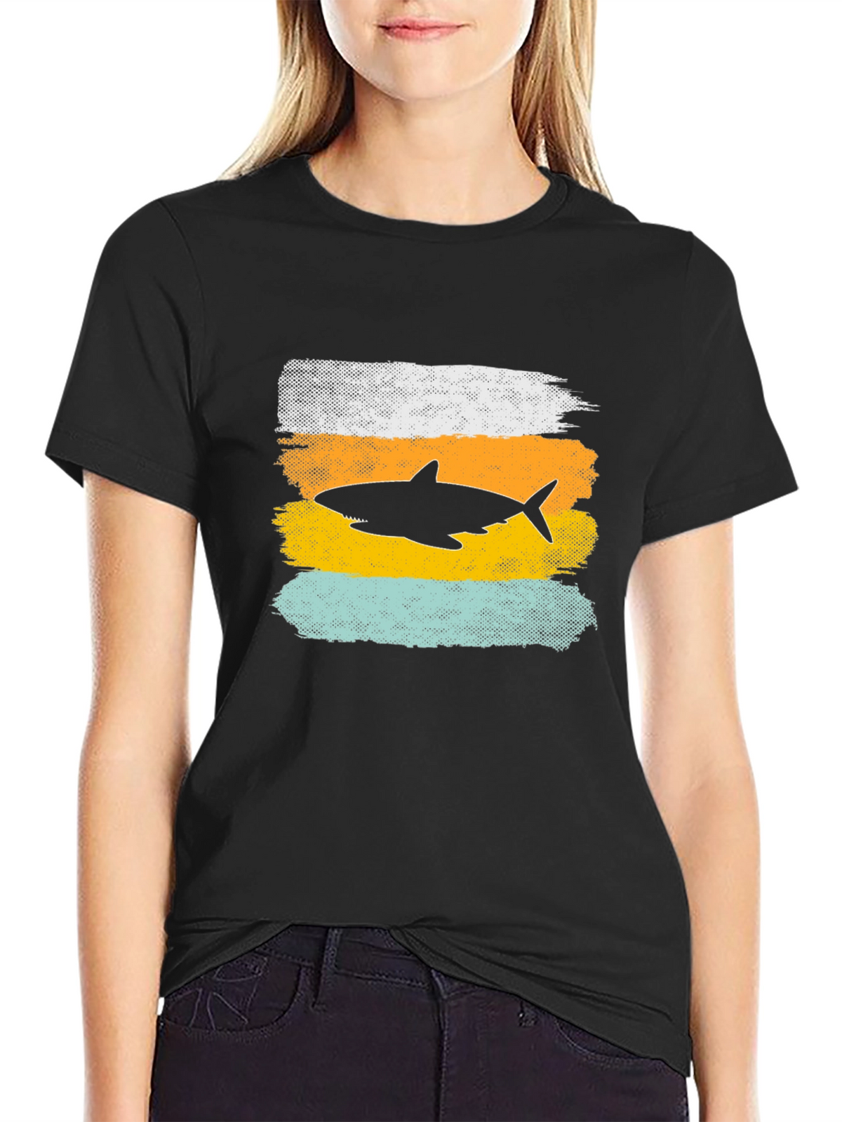 Shark Silhouette Graphic Tee - Distressed Style