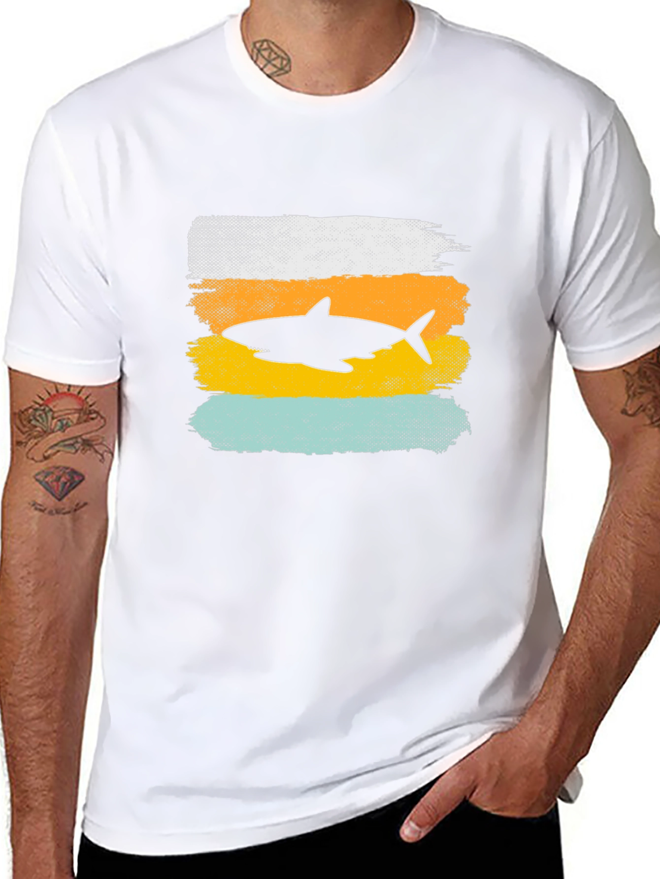 Shark Silhouette Graphic Tee - Distressed Style