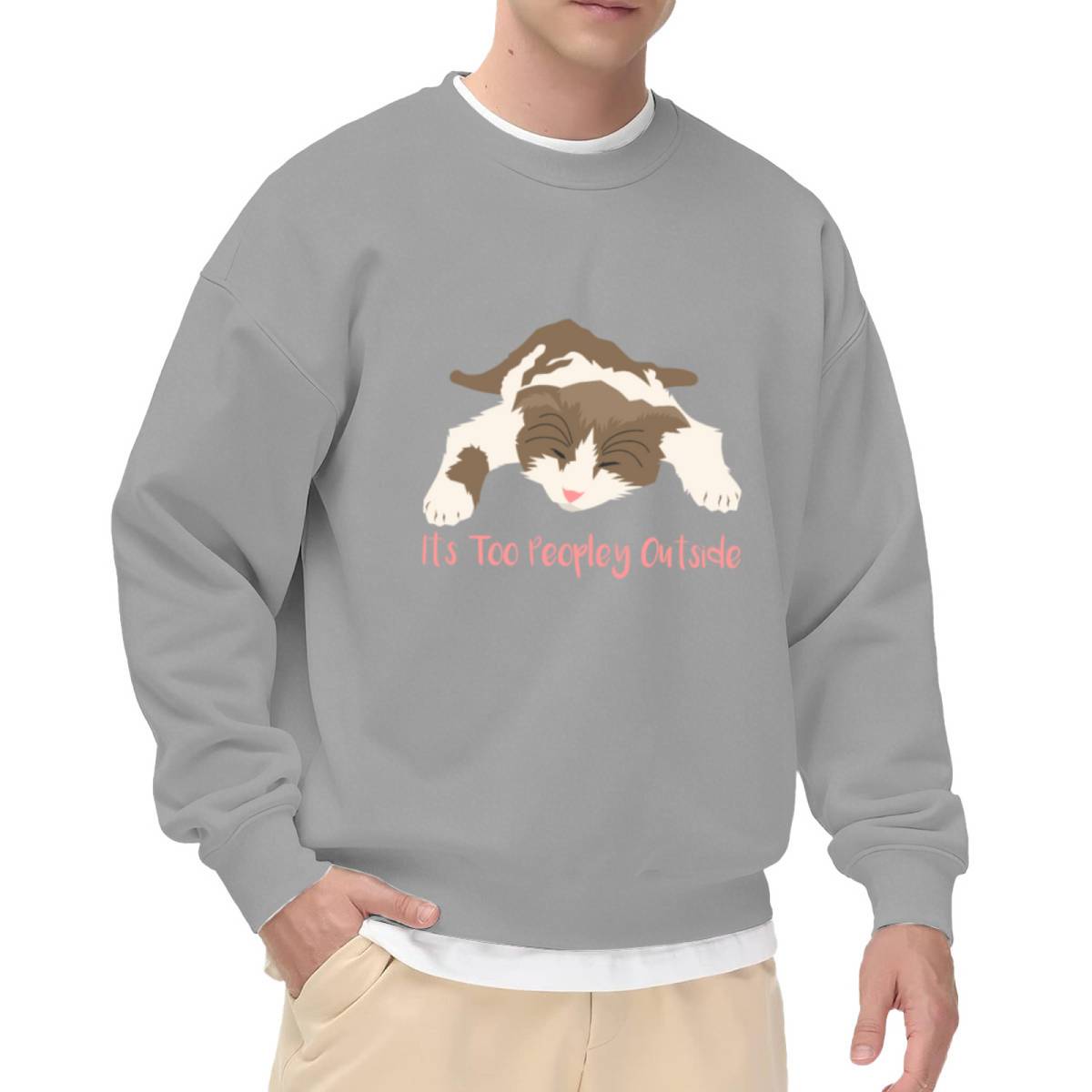 It's Too Peopley Outside Cat Crewneck Sweatshirt | Funny Cat Quote Pullover, Cute Cartoon Cat Graphic Top, Cat Mom Gift