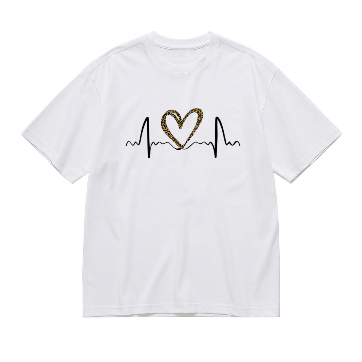 Leopard Print Heartbeat Wild Love ECG Graphic Tee