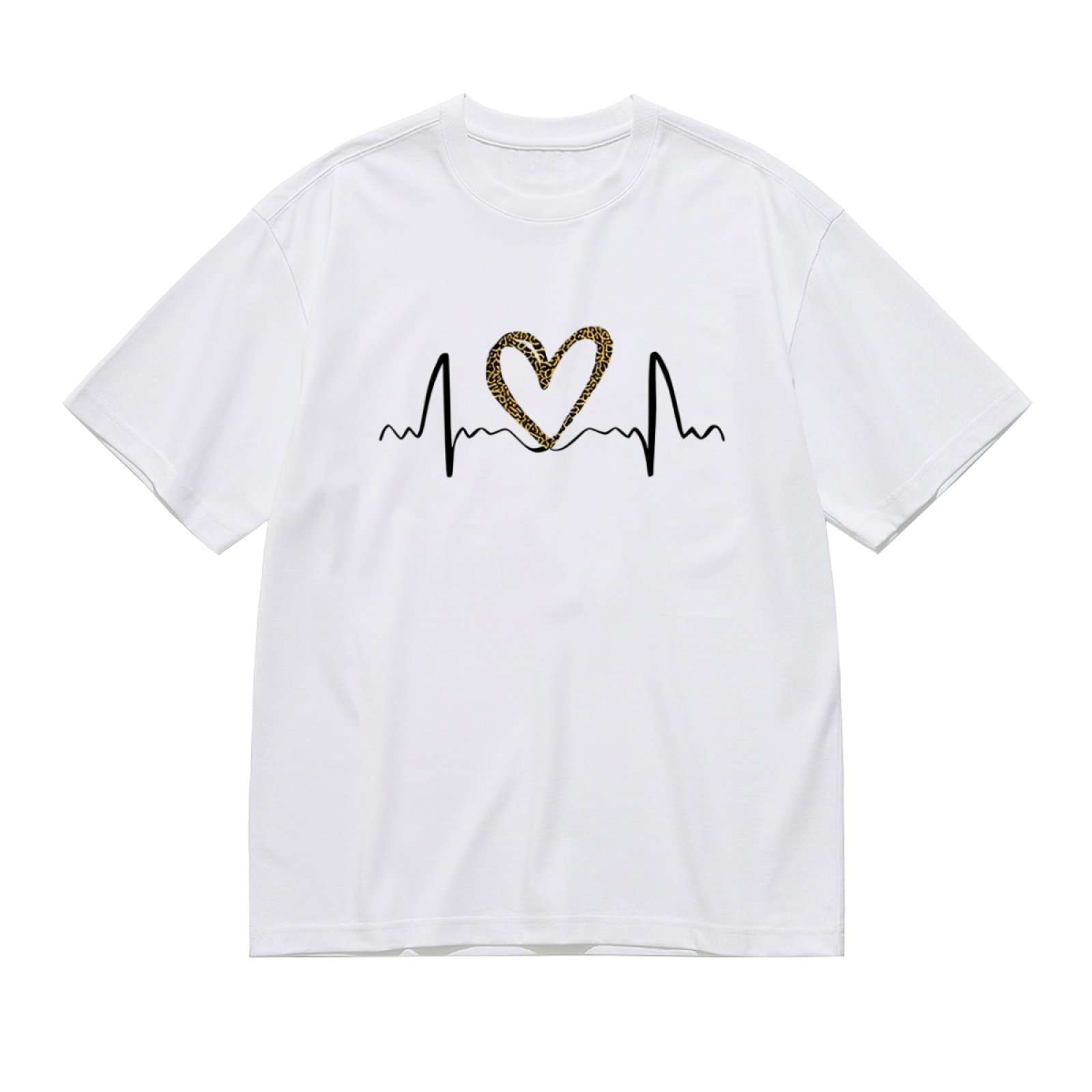 Leopard Print Heartbeat Wild Love ECG Graphic Tee