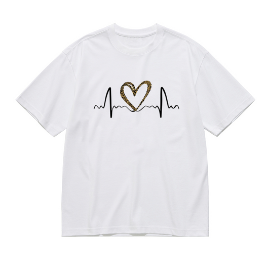 Leopard Print Heartbeat Wild Love ECG Graphic Tee