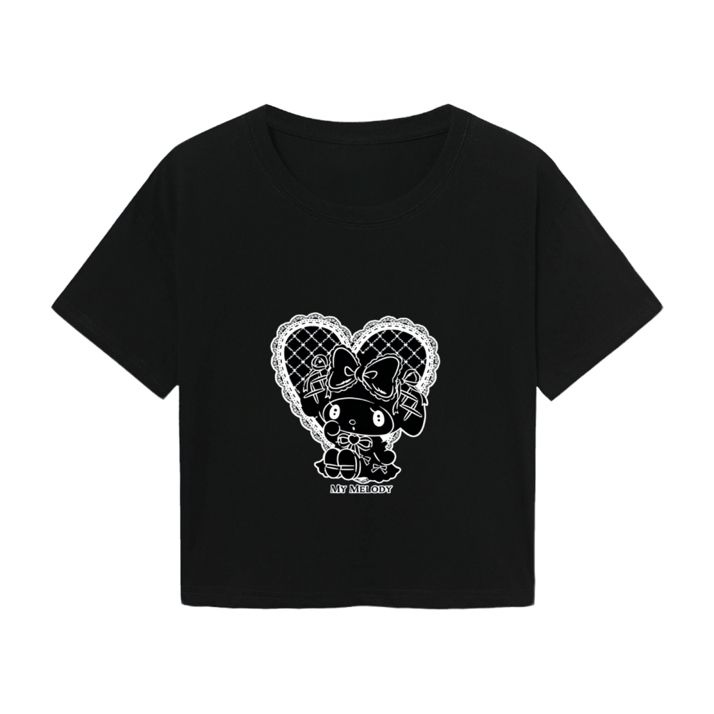 Lace Heart My Melody Gothic Black Crop Top