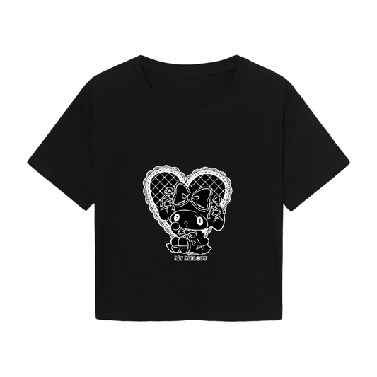 Lace Heart My Melody Gothic Black Crop Top